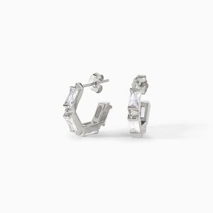 $149 Ora Ana Rose Silver Geometric Claire Huggie Hoop Earrings with Baguette CZ